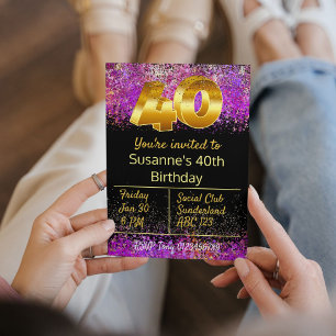 40-årsdagen firande inbjudan glitter stil