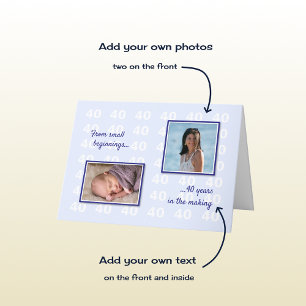 40-årsdagen för dina foton och din text blå kort