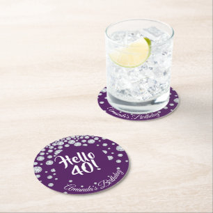 40-årsdagen för party lila diamanter underlägg papper rund