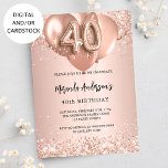 40-årsdagen för ro guld-ballonger inbjudningar<br><div class="desc">För en elegant 40-årsdag. En bakgrund i ro guld. Dekorerad med ro guld,  rosa faux-gnistor och ballonger. Anpassa och lägg till information om namn och party. Namn är skrivet med ett handskript stil,  nummer 40 med ballong stil typsnitt.</div>