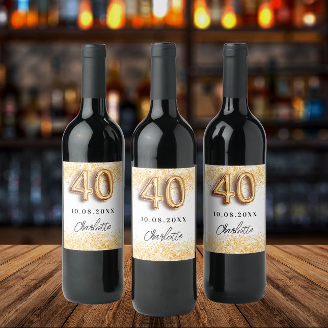 40-årsdagen för vita guld glitter namn vinflaska etikett (Skapare uppladdad)
