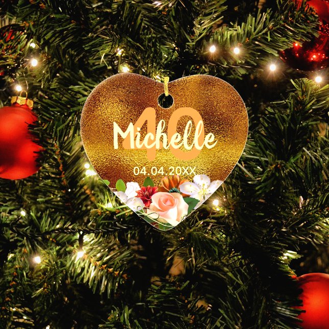 40-årsdagen guld blommor namn julgransprydnad keramik (Skapare uppladdad)