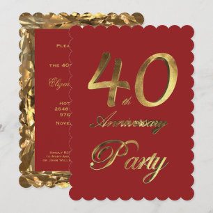 40-årsdagen Guld Red Elegant Inbjudningar
