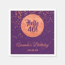 40-årsdagen lila ro guld konetti hej 40 pappersservett