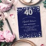 40-årsdagen - marinblå silver-stjärnor glamorösa inbjudningar<br><div class="desc">En modern,  snyggt och glamorös inbjudan till en 40-årsdag party. En marin blå bakgrund,  dekorerad med faux silver-stjärnor. Anpassa och lägg till ditt namn och information om party. Nummer 40 skrivs med ett stil-teckensnitt med ballong.</div>