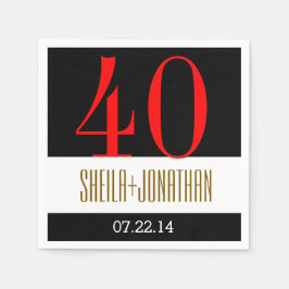 40-årsdagen Modern Black Red Guld V02 Pappersservett