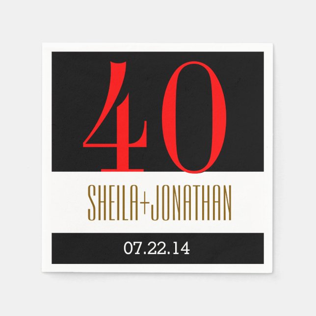 40-årsdagen Modern Black Red Guld V02 Pappersservett (Framsidan)