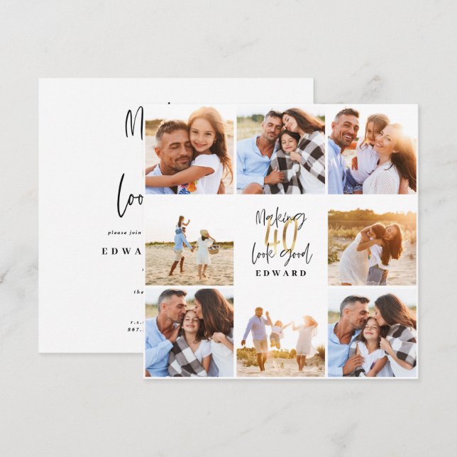 40-årsdagen modern fotokollage för svart och guld (Fram/baksida)