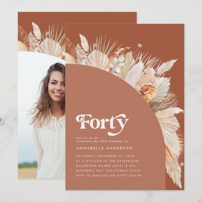 40-årsdagen pampas gräs terracotta modern båge (Fram/baksida)