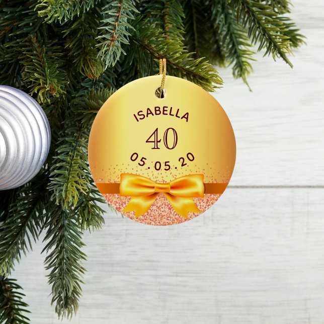 40-årsdagen party guld rosa båge namn julgransprydnad keramik (Skapare uppladdad)
