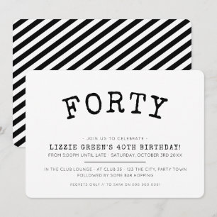 40-årsdagen party, modern, minimal svartvit inbjudningar