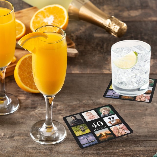 40-årsdagen party svart fotokollage manar underlägg papper kvadrat (Skapare uppladdad)