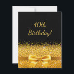 40-årsdagen party svart guld-elegant inbjudningar<br><div class="desc">Elegant,  klassisk,  glamorös och feminin stil-inbjudan. En färgad i guld,  ett band och en bog med gyllene glitter och gnistra,  lite av lek och lyx för en födelsedag. Svart bakgrund. Med texten: 40:e födelsedagen! på framsidan Lägg till din händelseinformation på baksidan.</div>