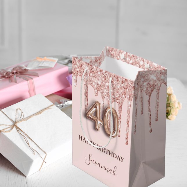 40-årsdagen  rosa glitter droppar ro guld (Skapare uppladdad)