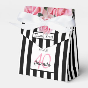 40-årsdagen rosa ros på svartvit rand presentaskar