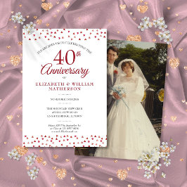 40-årsdagen Ruby Kärlek Hearts Confetti Photo Inbjudningar