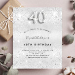 40-årsdagen silver glitter gnistra glamorös inbjudan vykort<br><div class="desc">En modern, snyggt och glamorös inbjudan till en 40-årsdag party. En faux silver-tittar bakgrund, dekorerad med glitter-damm. Anpassa och lägg till ditt namn och information om party. Nummer 40 skrivs med ett stil-skript med ballong. Bakåt: silver, vykortsdesign. Tips! Om du inte vill att det ska se ut som ett vykort...</div>