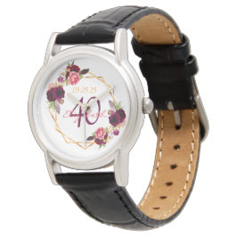 40-årsdagen vit blommigt guld geometric namn armbandsur