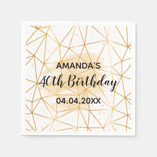 40-årsdagen vit guld-geometri pappersservett (Framsidan)