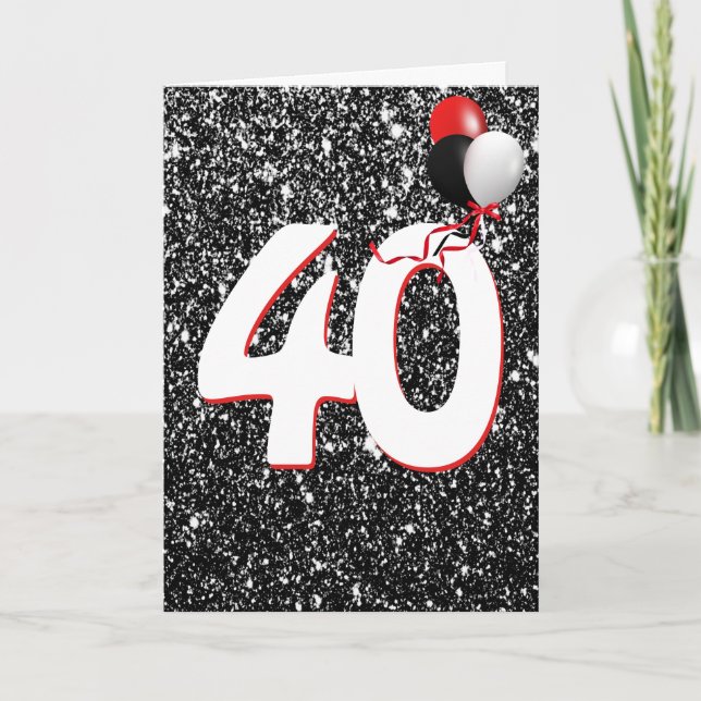 40-årsdagsballonger på svart glitterkort kort (Framsida)
