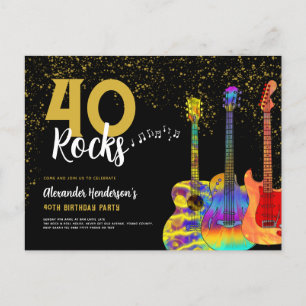 40-årsfest 40 Rocks Gitarr Guld Glitter Inbjudan Vykort