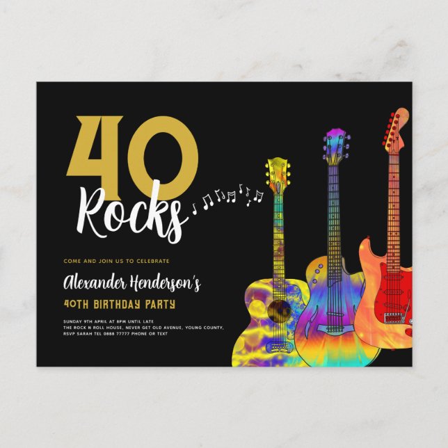 40-årsfest 40 Rocks Gitarr Inbjudan Vykort (Framsida)
