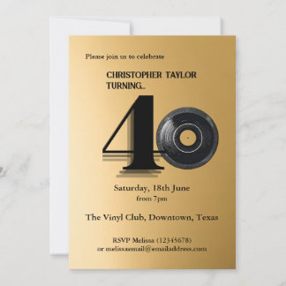 40-årsfest en enkel vinylskiva inbjudningar