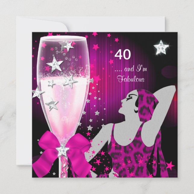 40-årsfest Fabulous Retro Diva Rosa Inbjudningar (Framsida)