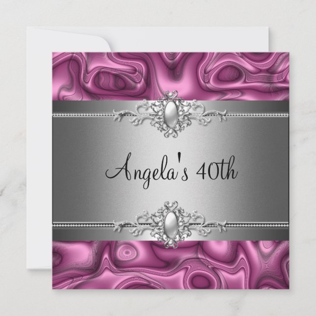 40-årsfest fuchsia silver abstrakt inbjudningar (Framsida)