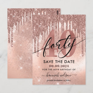 40-årsfest Rose Gold Save The Date  Vykort