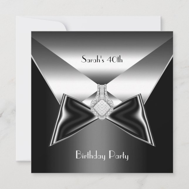 40-årsfest Silver Svart Slipspänne Diamant Smycke Inbjudningar (Framsida)