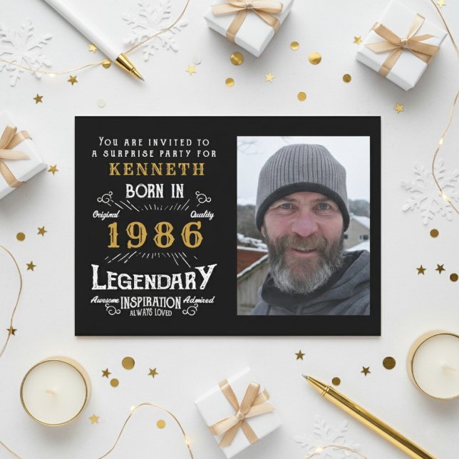 40-årsfirande 1986 Vintage Svart Guld Personligt Inbjudningar (1986 party invite. White background.)
