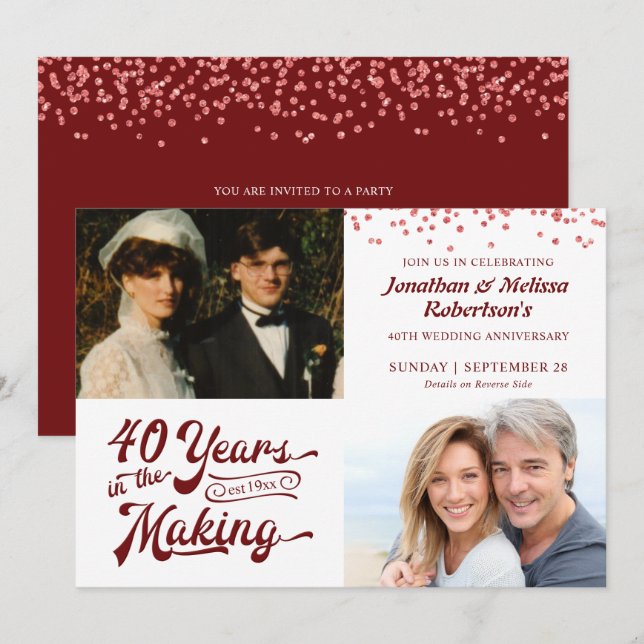 40-årsfirande av Ruby Then & Now Photos Party Inbjudningar (Fram/baksida)