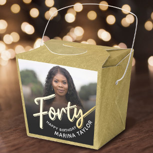 40-årsfirande Forty script guld svart foto  Presentaskar