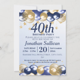 40-årsfirande Navy Guld Ballonger Party Inbjudningar