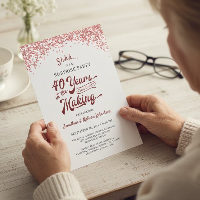 40-årsfirande överraskningsfest Ruby Red Konfetti Inbjudningar (Skapare uppladdad)