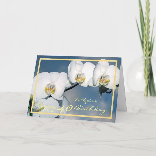 40-årsfirande Regina Orchids Elegant Guld Ram Kort (Framsida)