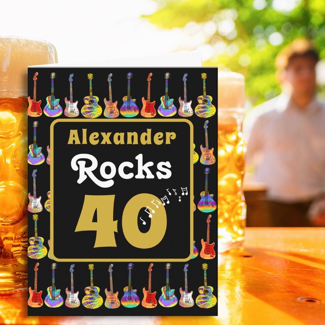 40-årsfirande Rock and Roll Gitarr Personlig Kort (40th birthday retro groovy guitar rock n roll rocks 40 personalized greetings card pop art hippie )