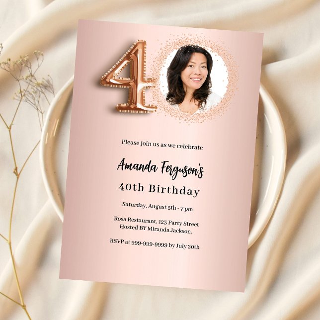 40-årsfirande rose gold foto inbjudningar (Skapare uppladdad)