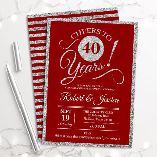 40-årsfirande - Ruby Red Silver Inbjudningar