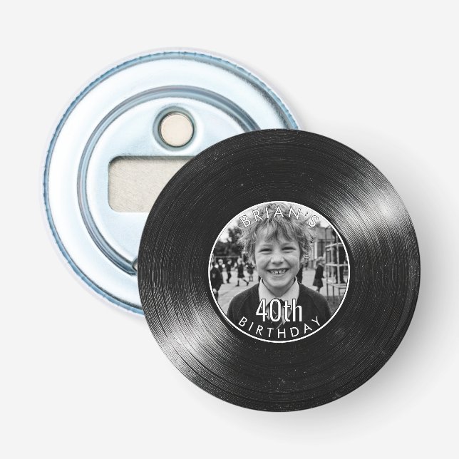 40-årsfirande Vinyl Look Svart Flasköppnare (Framsidan)