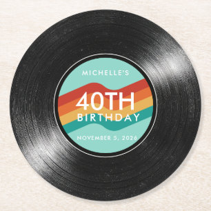 40-årsfirande Vinylskiva Retro Pappersunderlägg Underlägg Papper Rund