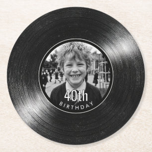 40-årsfirande vinylutseende svart pappersunderlägg underlägg papper rund