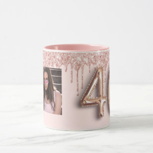 40-årsfoto rosa ros guld glitter mugg