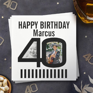 40-årsfoto svart rand 2-foto party pappersservett