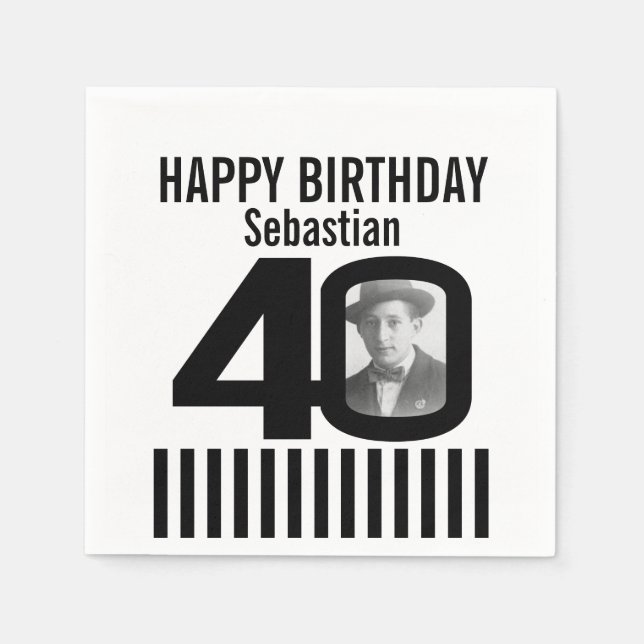 40-årsfotoblöjor av svart rand pappersservett (Framsidan)