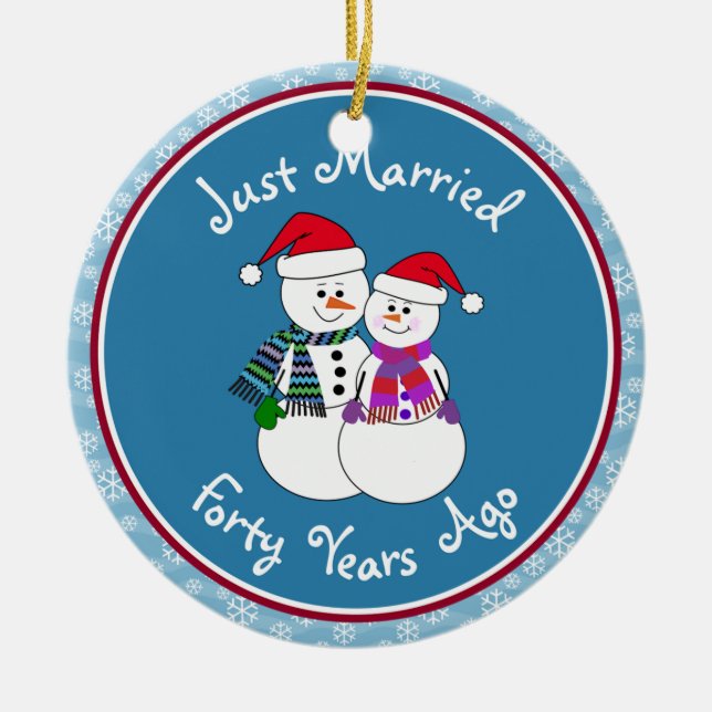 40-årsjubiléet Gift Roligt Snö par jul Julgransprydnad Keramik (Framsidan)