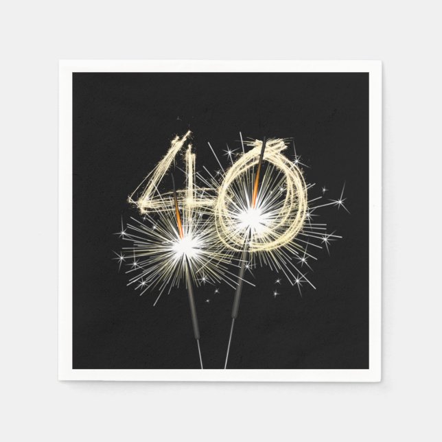 40-årsjubiléet Party Sparklers on Black Pappersservett (Framsidan)