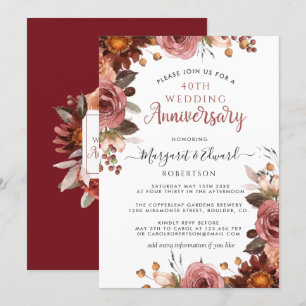 40-årsjubiléet Red Ruby, Burgundy  Blommigt Inbjudningar