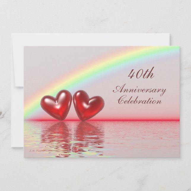 40-årsjubiléet Ruby Hearts Inbjudningar (Framsida)